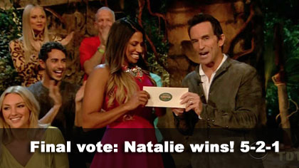 Natalie wins jury vote, 5-2-1