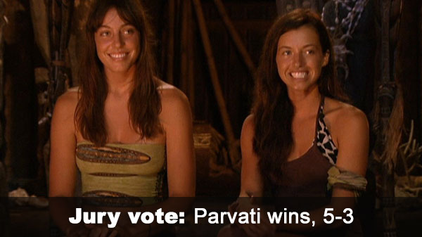 Parvati wins jury vote, 5-3