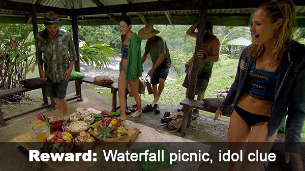 Candice finds idol clue in reward feast