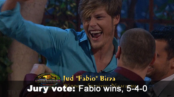 Fabio wins the jury vote, 5-4-0