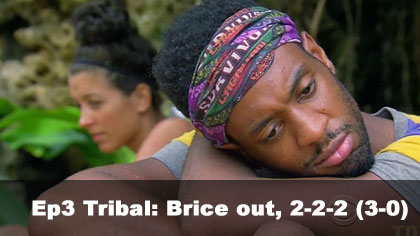 Brice voted out, 2-2-2 (3-0)