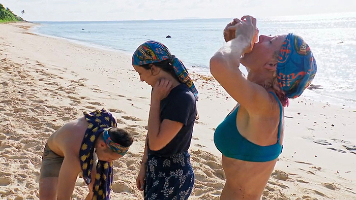 Annie drinking coconut juice