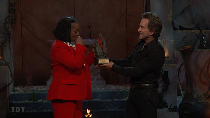 Cirie receiving an award from Probst Cirie receiving an award from Probst