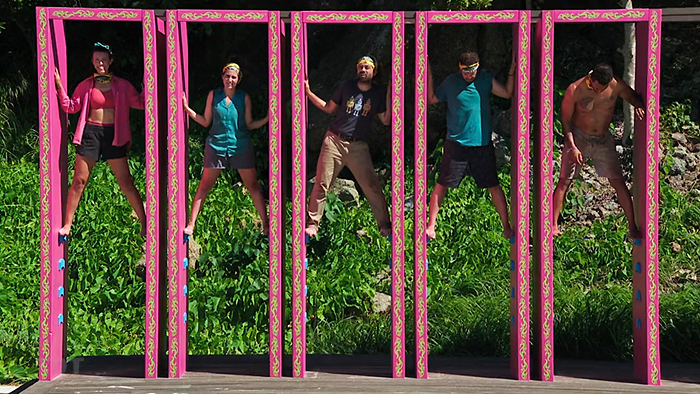 Genevieve and Aubry on pink/purple