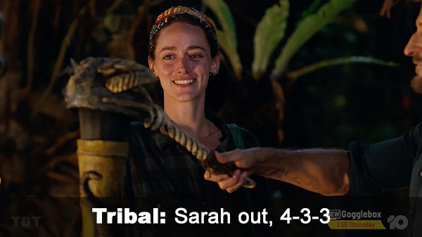 Sarah out, 4-3-3; 1st juror