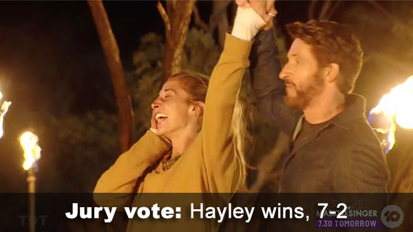 Hayley wins jury vote, 7-2